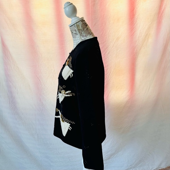 Vintage Carroll Reed Black Cardigan Angels Holiday Size Medium Cotton - Picture 6 of 10